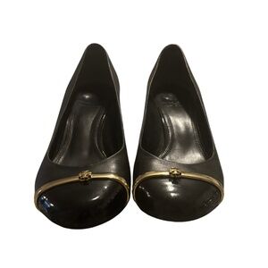 Tory Burch Black Leather Cap Toe Wedges – Size 6.5
